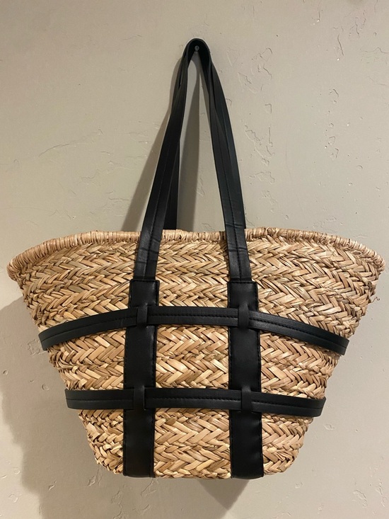 Handmade Handbags - Woven Straw Tote Bag with Black Trim